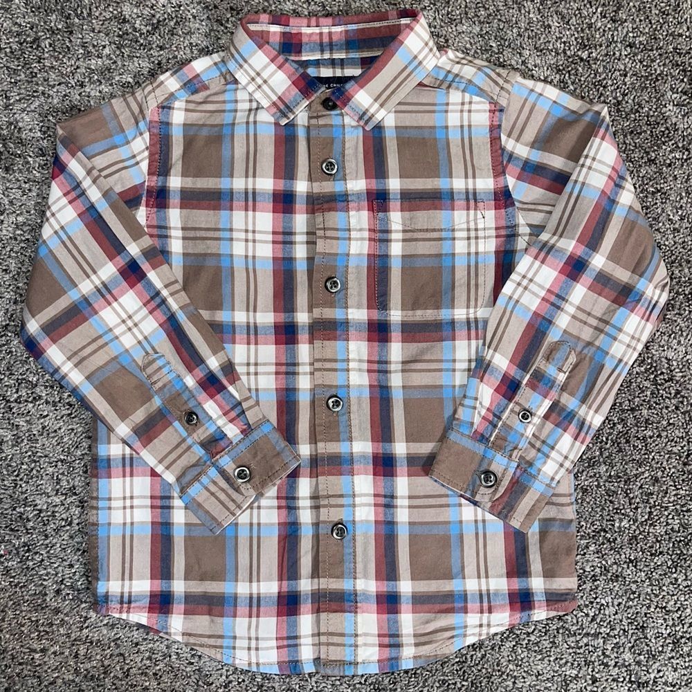 The Children’s Place Boys Button Collar Dress Shirt long sleeve brown Size 4T